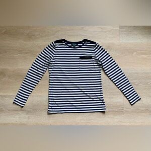 Lauren Ralph Lauren Women’s Size S Striped Long Sleeve Tee Navy Blue Velour Trim